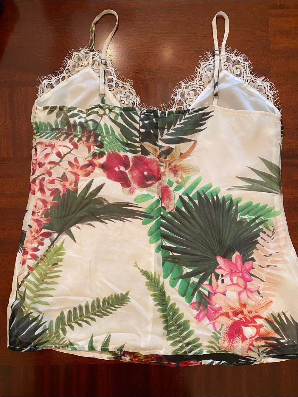 AS by DF Paradise Floral White Lace-Trim Silk Cami Size Small - Picture 3 of 15